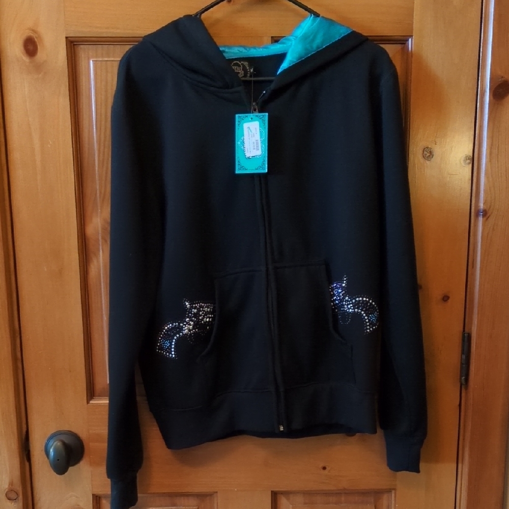 Women's Cowgirl Hardware Hoodie with Blue Lining, Medium